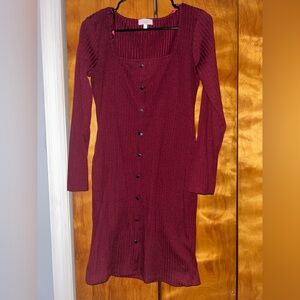 Love J Burgundy Long Sleeve Dress with Buttons